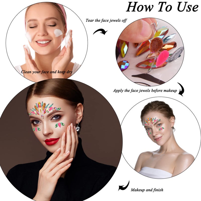 SIQUK 20 Sets Face Jewels Stick on Face Gems Rave Face Jewel Stickers Rhinstone Face Crystal Eye Jewels for Festival Rave Carnival Party - Image 3